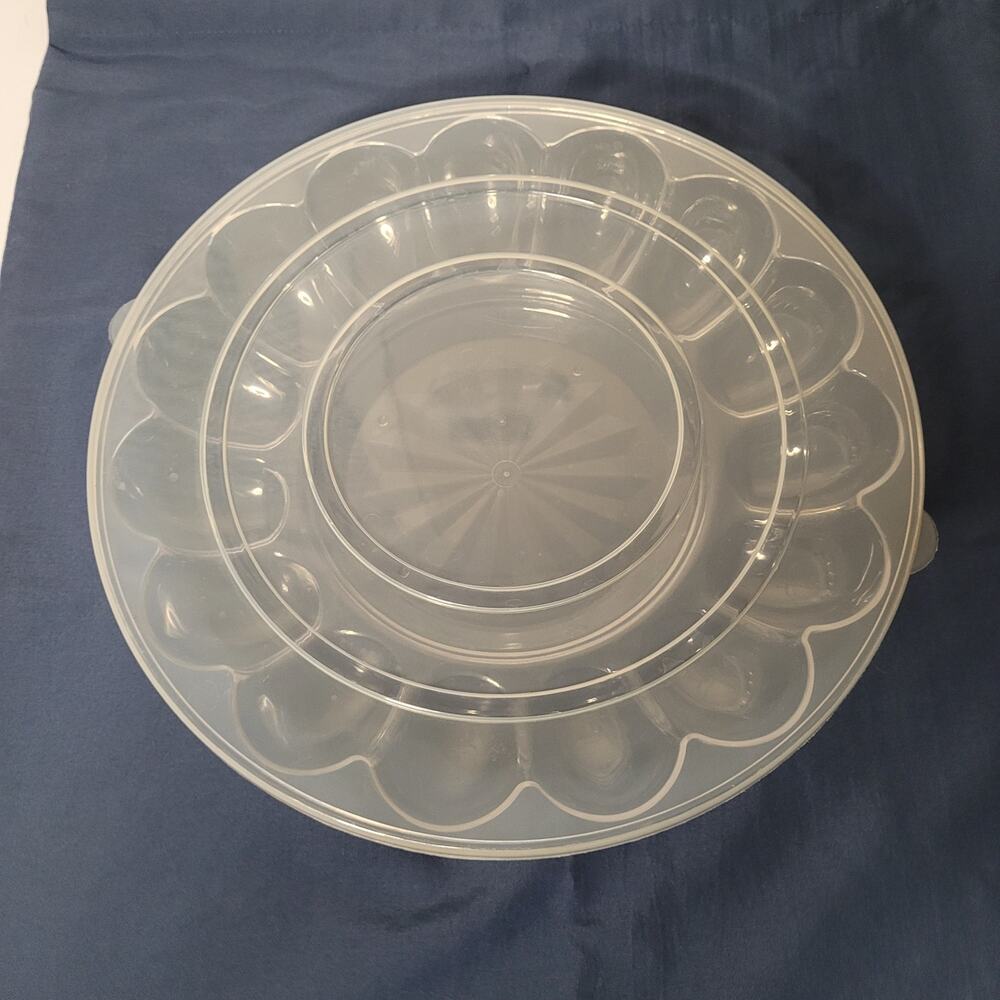 12-inch Clear Deviled Egg Platter with Lid - Holds 15